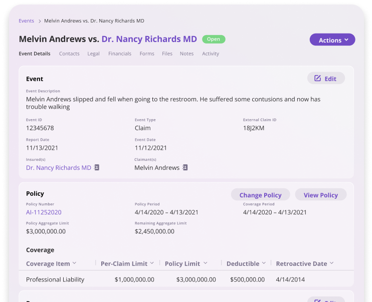 Claims Management screens