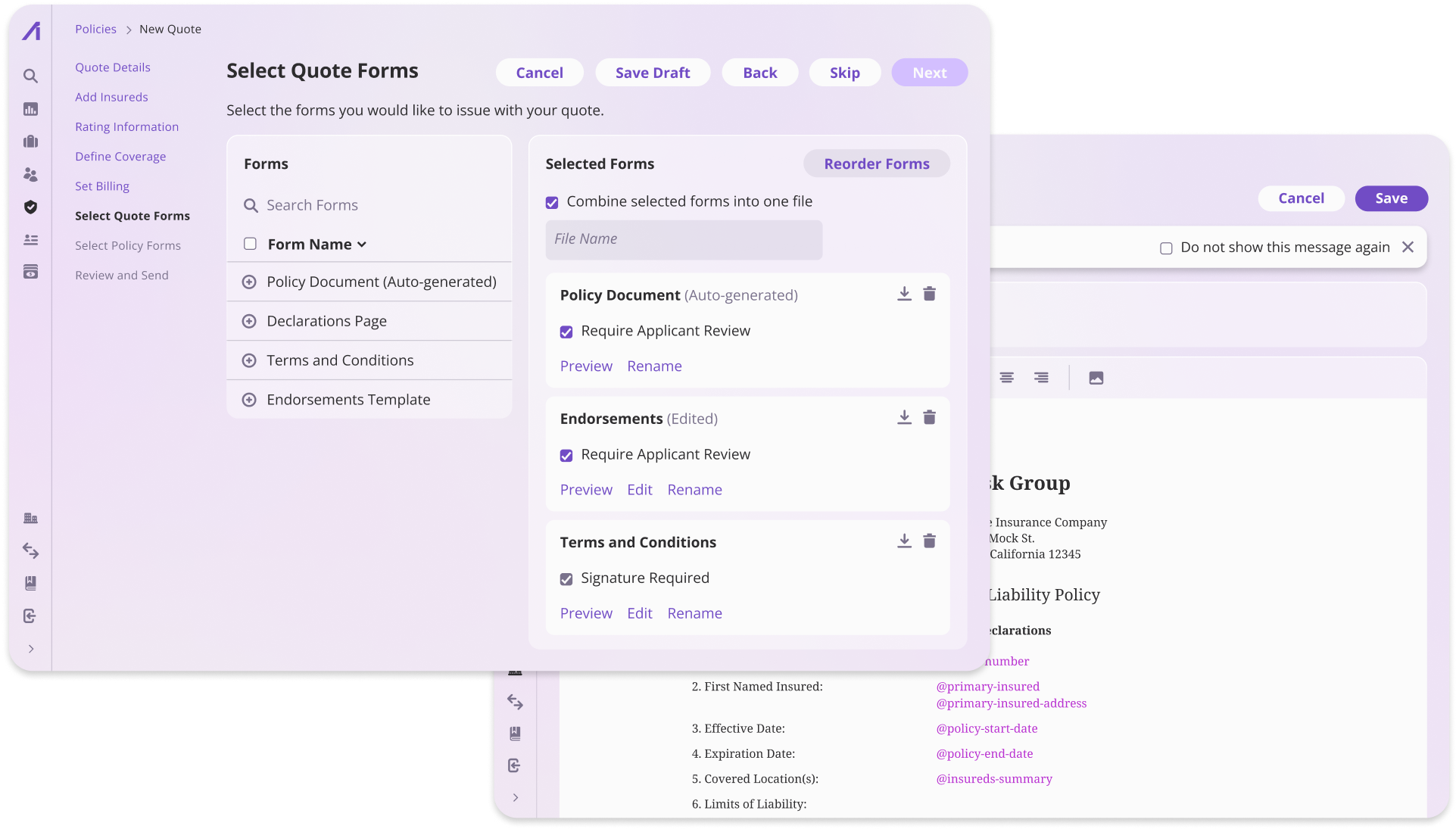 policy issuance screens