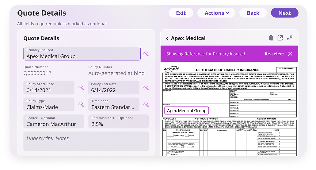 AI submissions intake screens